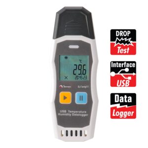 Datalogger de Temperatura e Umidade IP67 Memória 64000 Dados USB Minipa EZTEMP-11 - Certificado de Calibração Rastreável RBC/INMETRO