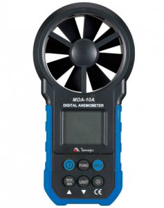 Anemômetro Digital M/S FT/S FT/MN KNOTS KM/H MPH Medição de Volume Data Hold Minipa MDA-10A - Certificado de Calibração Rastreável RBC/INMETRO