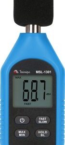 Decibelímetro digital 30 a 130 dBA Res 0,1 dB Classe 2 ponderação A Fast Slow Max Hold Minipa MSL-1301 - Certificado de Calibração Rastreável RBC/INMETRO