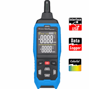Termohigrômetro digital -40~80°C display duplo ponto de orvalho máx. mín. média datalogger USB Minipa MTH-1390 - Certificado de Calibração Rastreável RBC/INMETRO