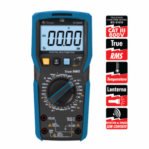 Multímetro Digital display LCD 3 5/6 precisão 0,50 % AC / DC true RMS Minipa ET-2042F - Certificado Calibração RBC